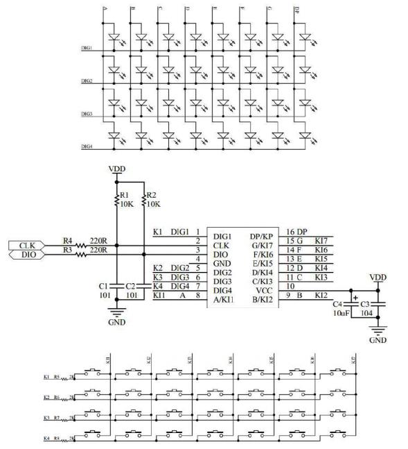 GN1650/TM1650/AIP1650典型應用線路圖