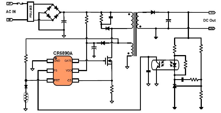 CR6890A 反激電源控制IC電路圖