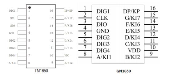 tm1650數碼管和GN1650引腳功能