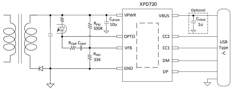 XPD720B 多協(xié)議快充芯片AC-DC電路圖