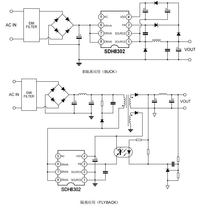 SDH8302電磁爐開關電源芯片典型應用電路圖